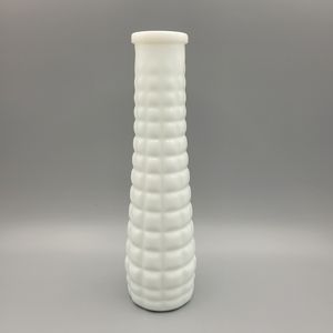 Vintage Milk Glass Vase w/ waffle pattern, White